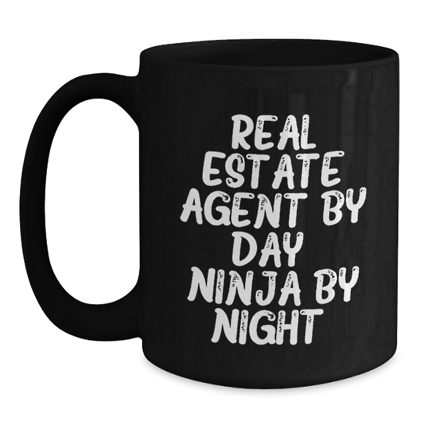 Real Estate Agent Funny Gifts from Coworkers for Christmas Unique Black Coffee Mug, Ninja by Night, Funny Quote, Black Ceramic Mug - Main