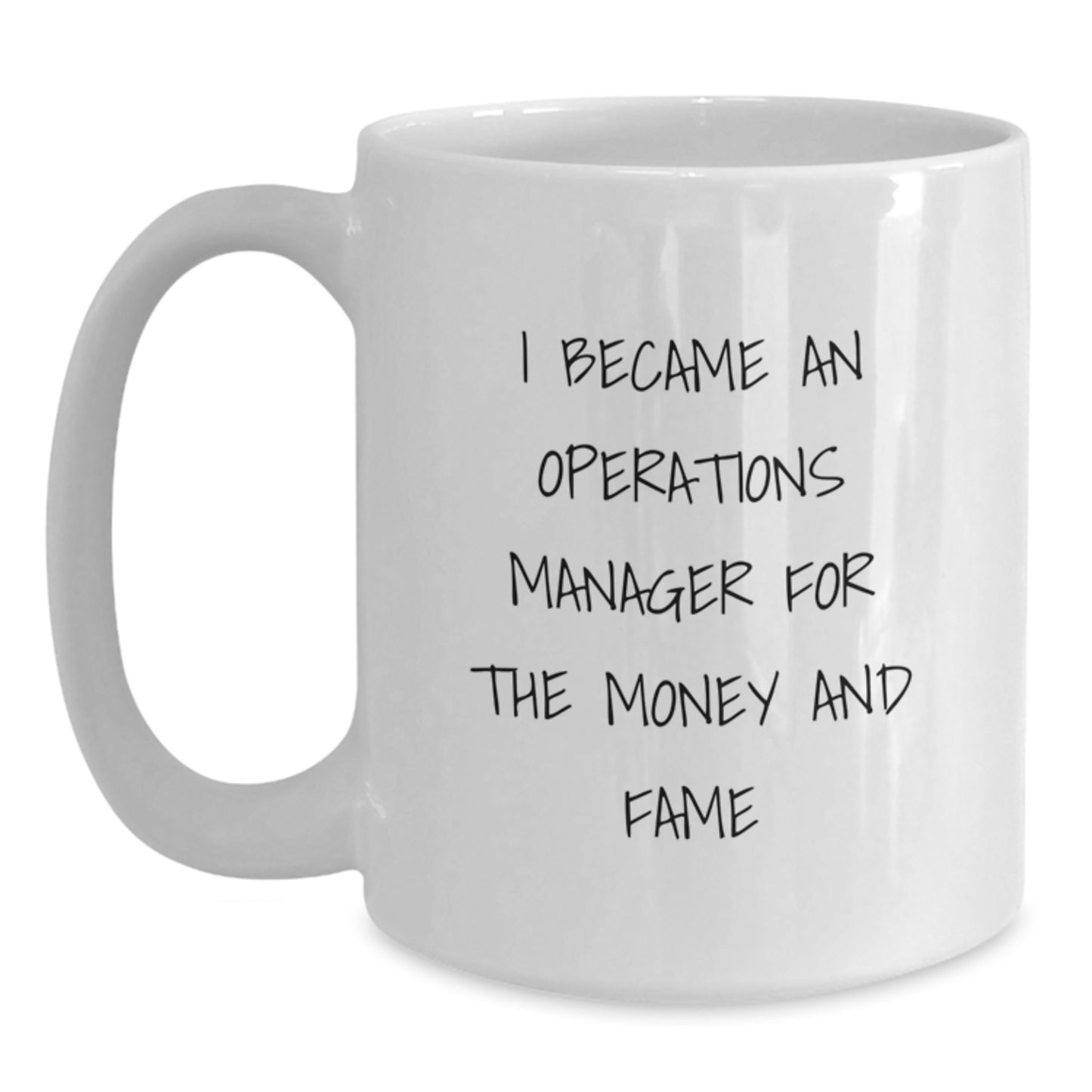 Funny Gifts from Friends for Operations Manager Christmas Unique Mugs, I Became An 'Operations Manager For The Money And Fame' Quote White Ceramic Coffee Cup 11oz or 15oz - Main