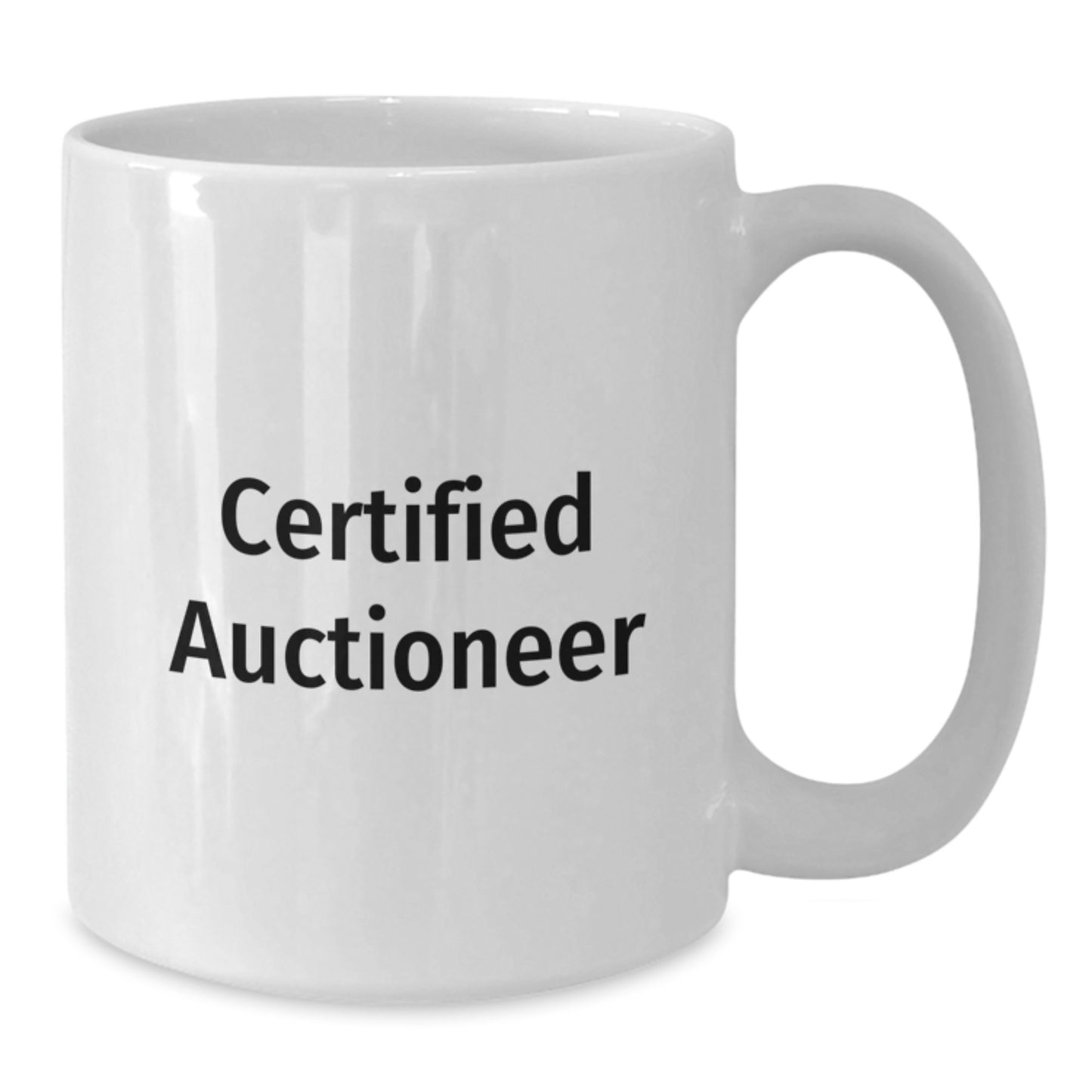 Gifts from Friends to Auctioneer Graduation Unique White Coffee Mug 'May the Hammer Fall' Certified - Additional