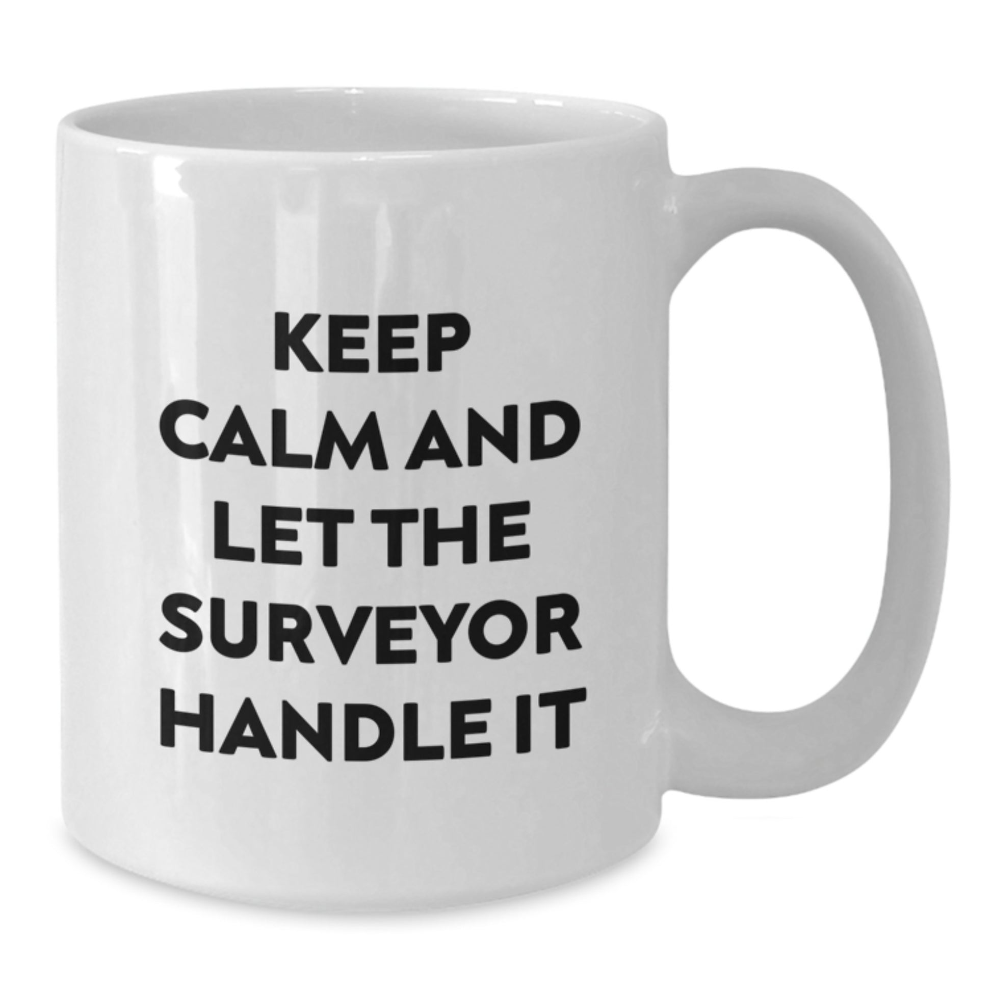 Funny Surveyor Gifts for Christmas, White Coffee Mug, 'Keep Calm And Let The Surveyor Handle It' Quote - Additional