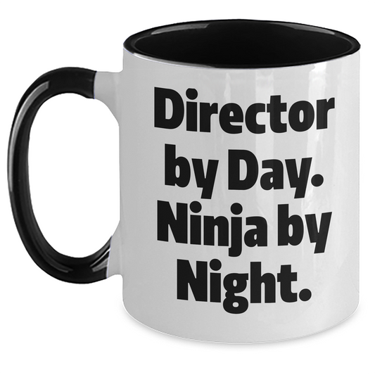 Funny Director Gifts from Friends - Director By Day. Ninja By Night. Two Tone Coffee Mug for Graduation - Main