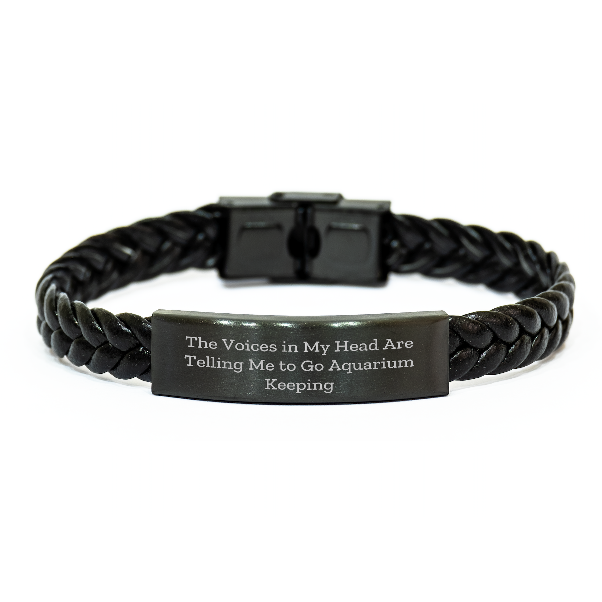 Funny Aquarium Keeping Gifts, 'The Voices In My Head Are Telling Me To Go Aquarium Keeping' Interlaced Leather Bracelet for Men or Women, Perfect Graduation Unique Gifts from Friends or Family. - Image 1