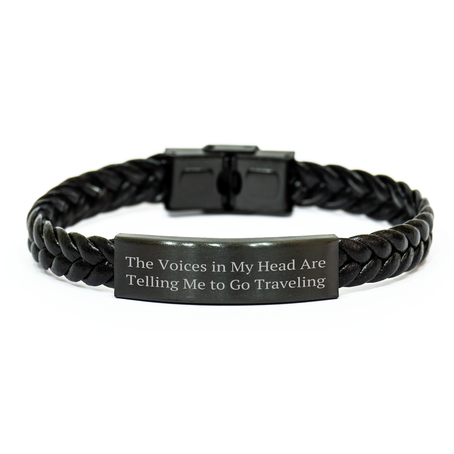 Traveling Adventures Begin Here, Funny Quote Interlaced Leather Bracelet, Gifts from Friends for Traveling Enthusiasts, Men or Women, Unique Graduation Gifts - Image 1
