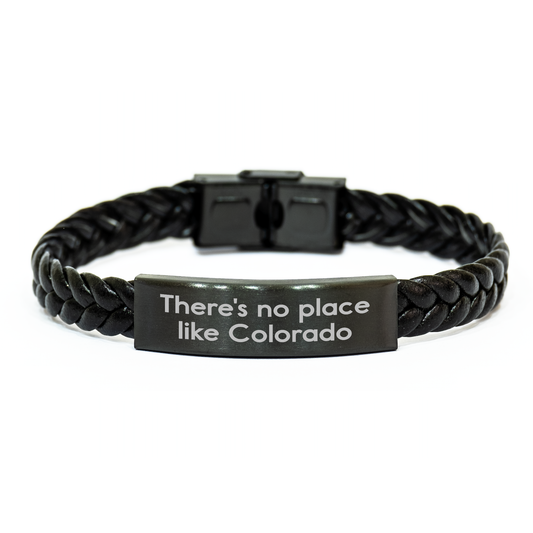 Colorado Inspirations Interlaced Leather Bracelet Gifts for Men from Friends, Family, or Coworkers, 'There's No Place Like Colorado' Quote - Image 1