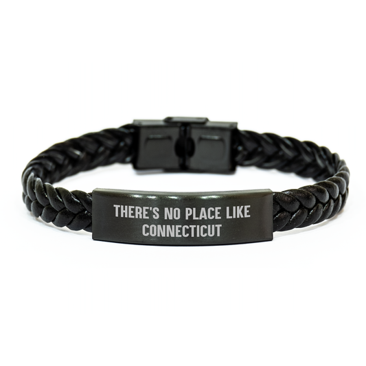 Connecticut Gifts for Men - 'There's No Place Like Connecticut' Interlaced Leather Bracelet, Stainless Steel and PU Leather, 7.87 inches - Gifts from Family for Graduation Unique Gifts - Image 1