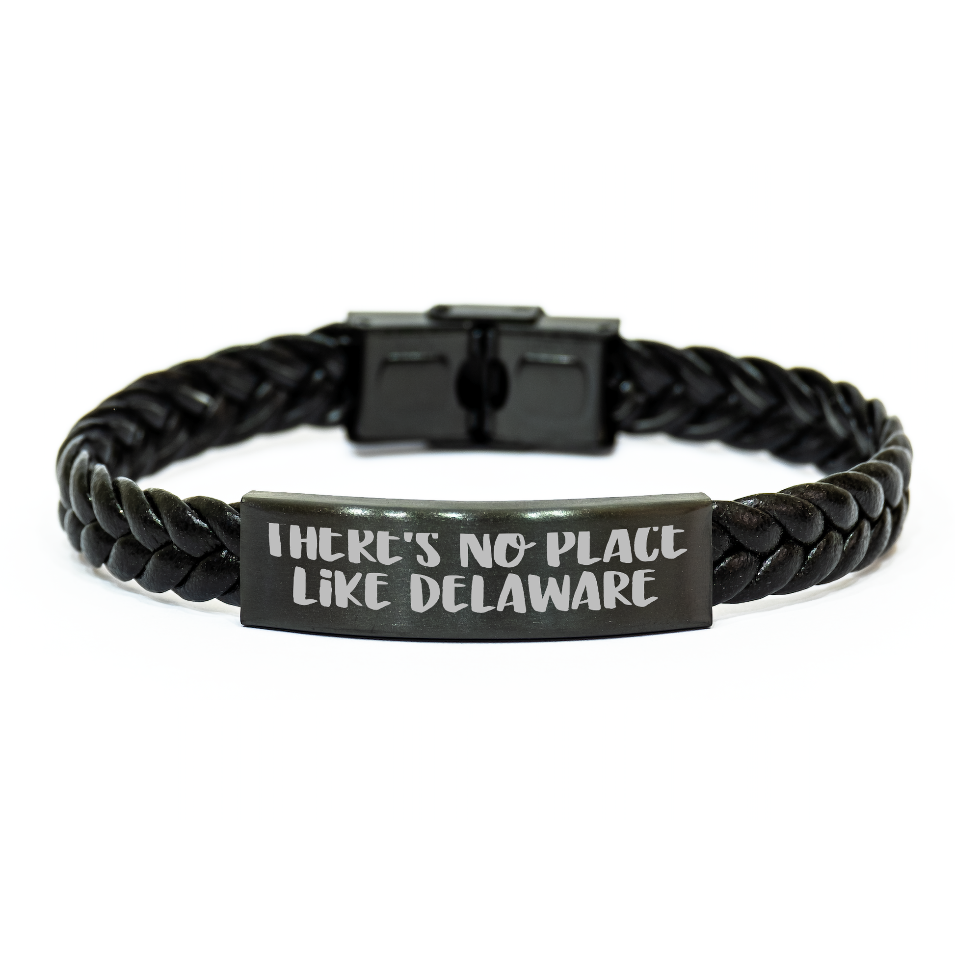 Delaware Gifts for Him from Friends, Unique Interlaced Leather Bracelet - 'There's No Place Like Delaware' Quote, 7.87 inches Long, Stainless Steel and PU Leather Combination for Graduation - Image 1