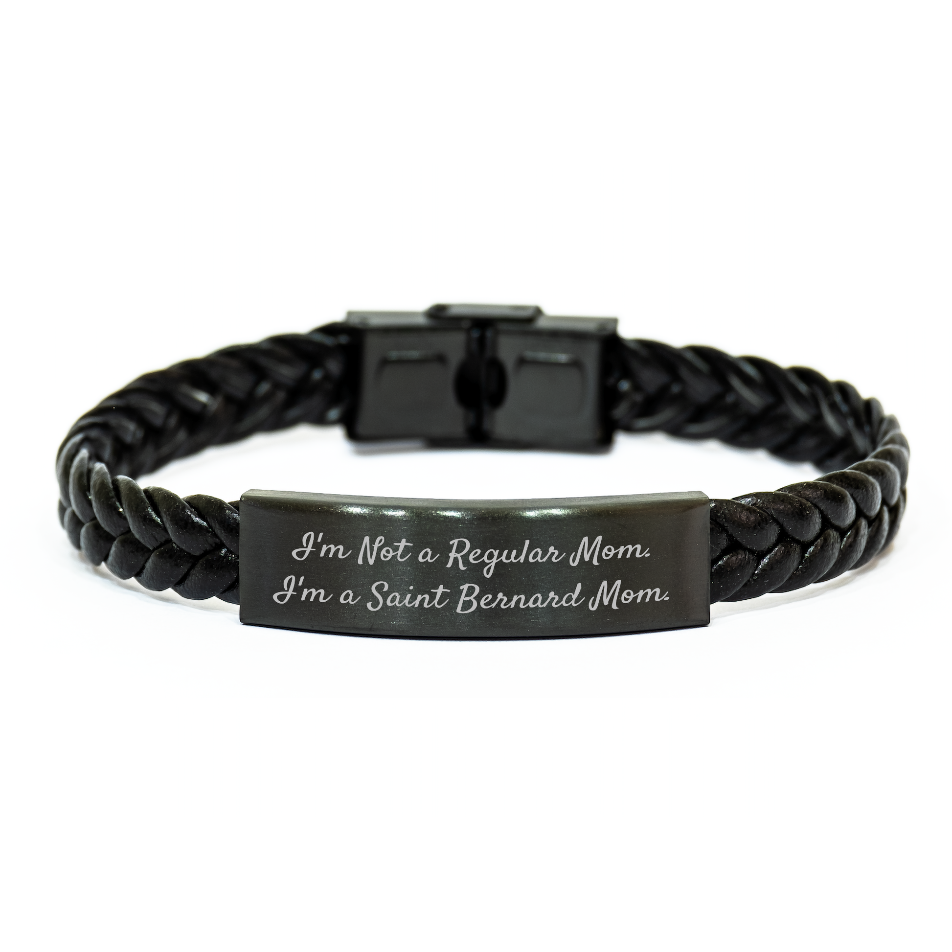 Saint Bernard Dog Mom Gifts from Friends, Inspirational Interlaced Leather Bracelet for Graduation Unique Gifts, 'I'm Not A Regular Mom. I'm A Saint Bernard Mom.' Quote, Gifts for Saint Bernard Dog - Image 1