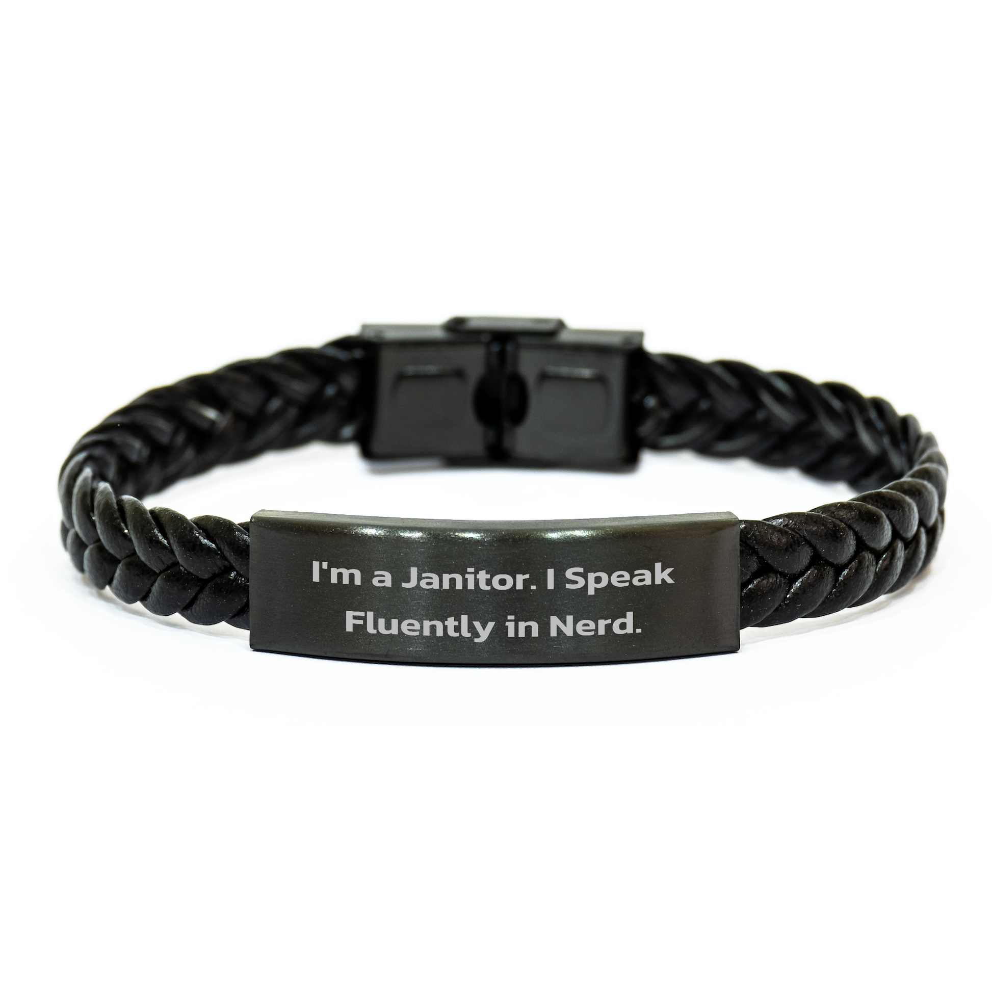 Funny Janitor Gifts - Interlaced Leather Bracelet for Men, Unique Graduation Present from Coworkers, Friends, or Family - Image 1