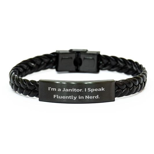 Funny Janitor Gifts - Interlaced Leather Bracelet for Men, Unique Graduation Present from Coworkers, Friends, or Family - Image 1