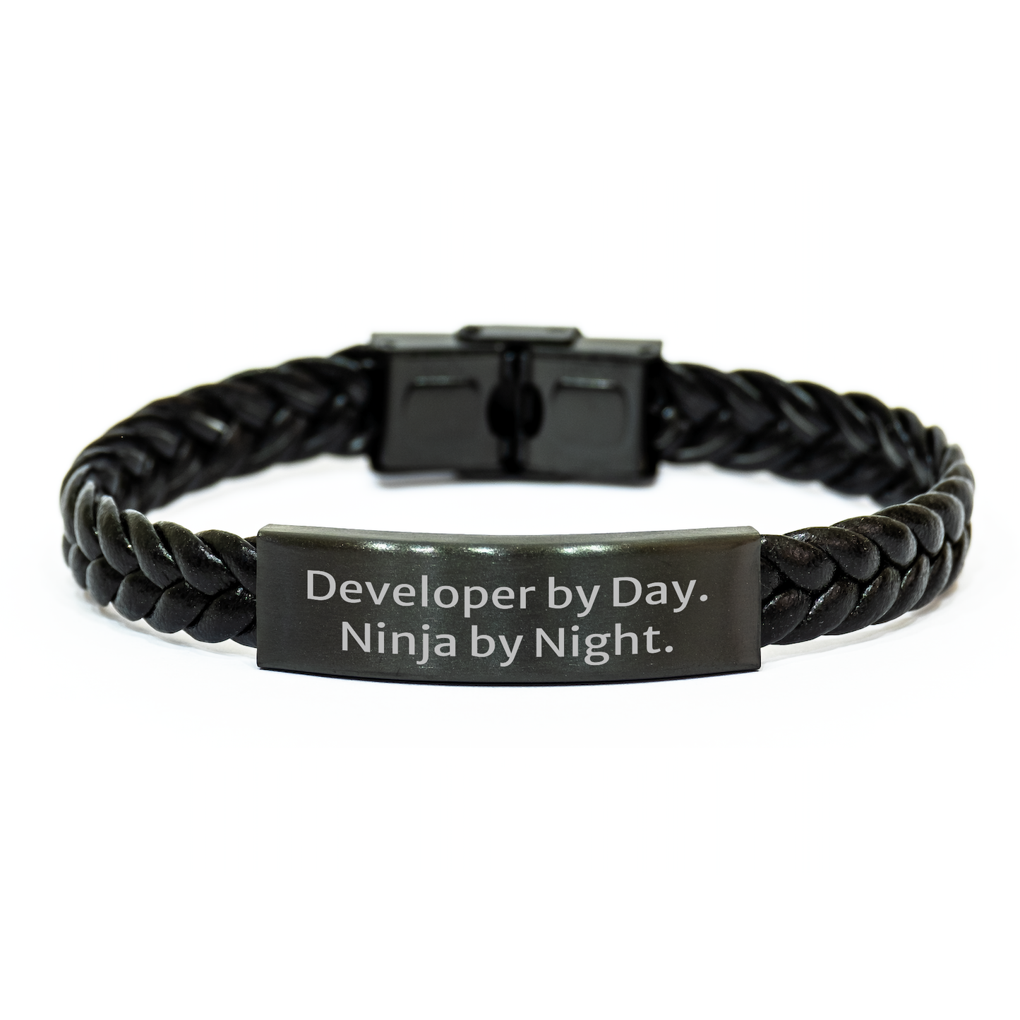 Funny Gifts from Friends for Developer By Day, Ninja By Night. Unique Interlaced Leather Bracelet for Graduation - Image 1
