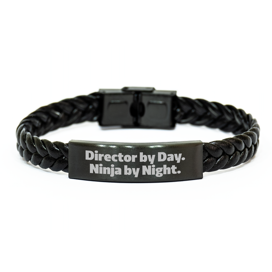 Director By Day. Ninja By Night. Interlaced Leather Bracelet for Graduation Unique Gifts from Friends to Director - Image 1