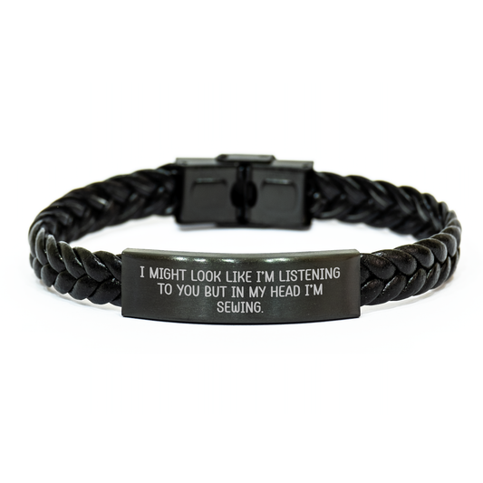 Sewing Inspiration Gifts for Women Friends Coworkers Family - Funny Quote Interlaced Leather Bracelet for Graduation Sewing Enthusiasts, Gifts from Women to Men, Friends, Family - Image 1