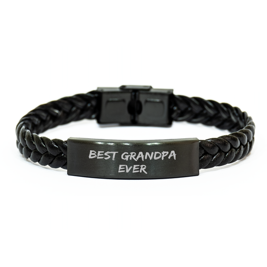 Funny Grandpa Gifts, Best Grandpa Ever Quote, Interlaced Leather Bracelet for Men, Gifts from Family, Graduation Unique Presents for Grandpa - Image 1