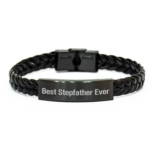 Funny Stepfather Quotes Interlaced Leather Bracelet Gifts from Men to Best Stepfather Ever on Graduation Day, Unique Stepfather Gifts for Him - Image 1