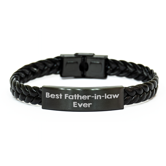 Funny Best Father-in-law Ever Interlaced Leather Bracelet Gifts for Dad's Special Occasions Graduation Unique - Image 1