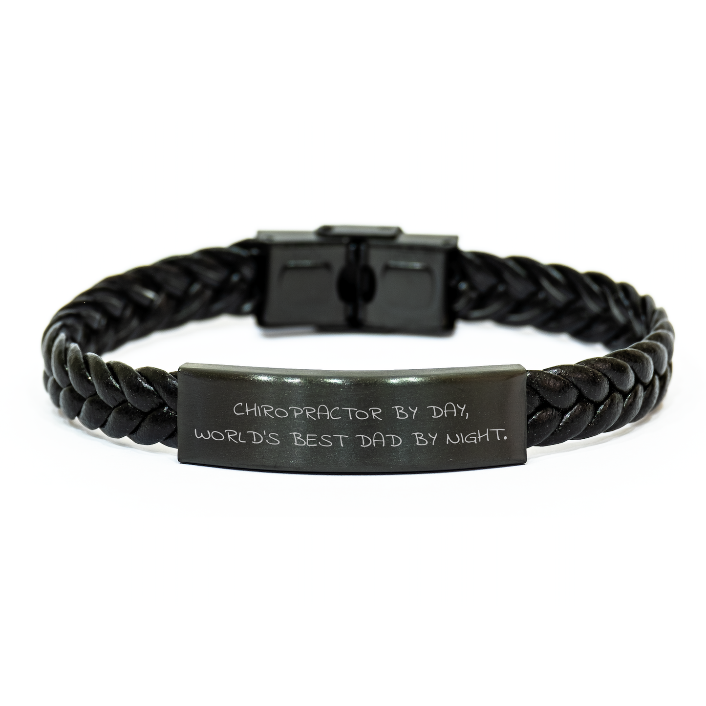 Chiropractor Gifts for Him, Funny Interlaced Leather Bracelet, Graduation Unique Gifts for Men, Gifts from Dad, Chiropractor By Day, World's Best Dad By Night. - Image 1
