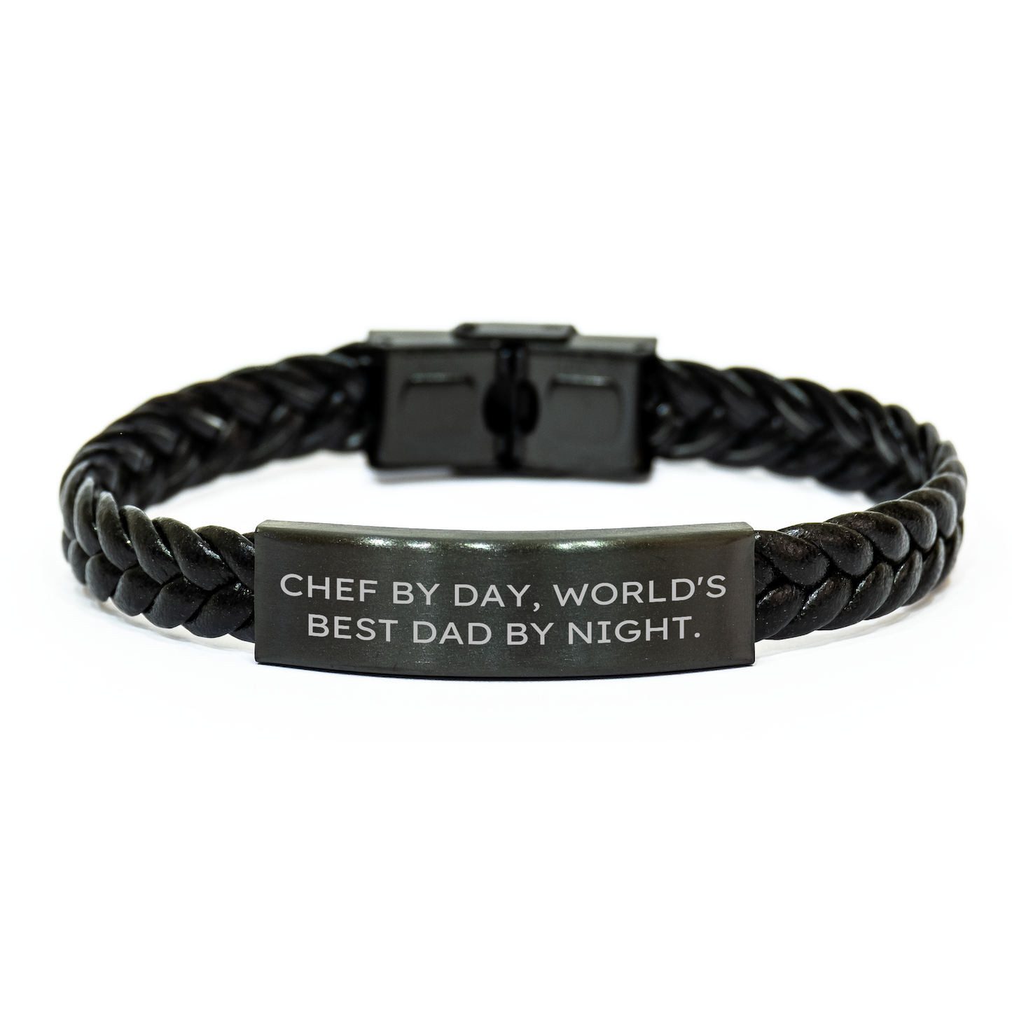 Chef's Delight Interlaced Leather Bracelet, Funny Quote for World's Best Dad, Graduation Unique Gifts from Men to Chef - Image 1