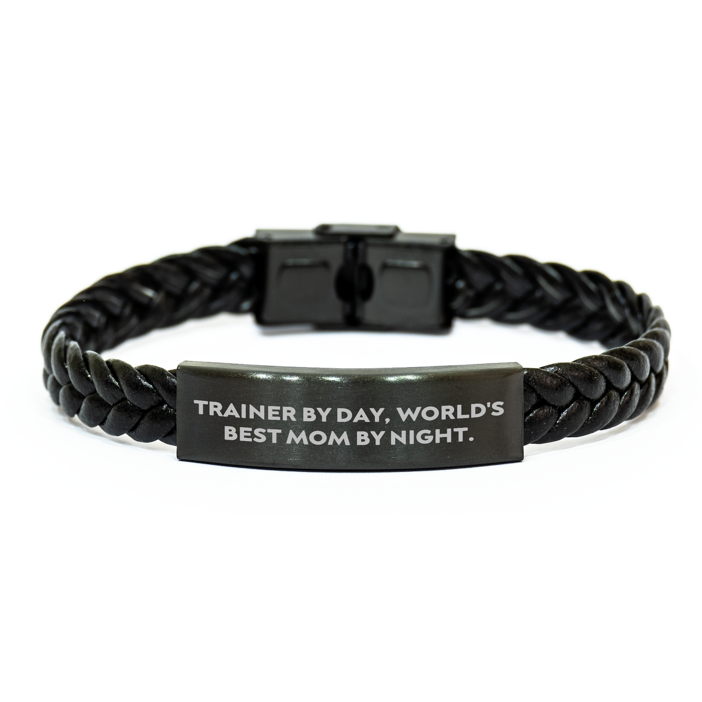 Trainer Gifts from Mom - Interlaced Leather Bracelet for Him or Her, Funny Quote, Graduation Unique Gifts, Gifts from Mom to Trainer - Image 1