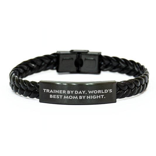 Trainer Gifts from Mom - Interlaced Leather Bracelet for Him or Her, Funny Quote, Graduation Unique Gifts, Gifts from Mom to Trainer - Image 1
