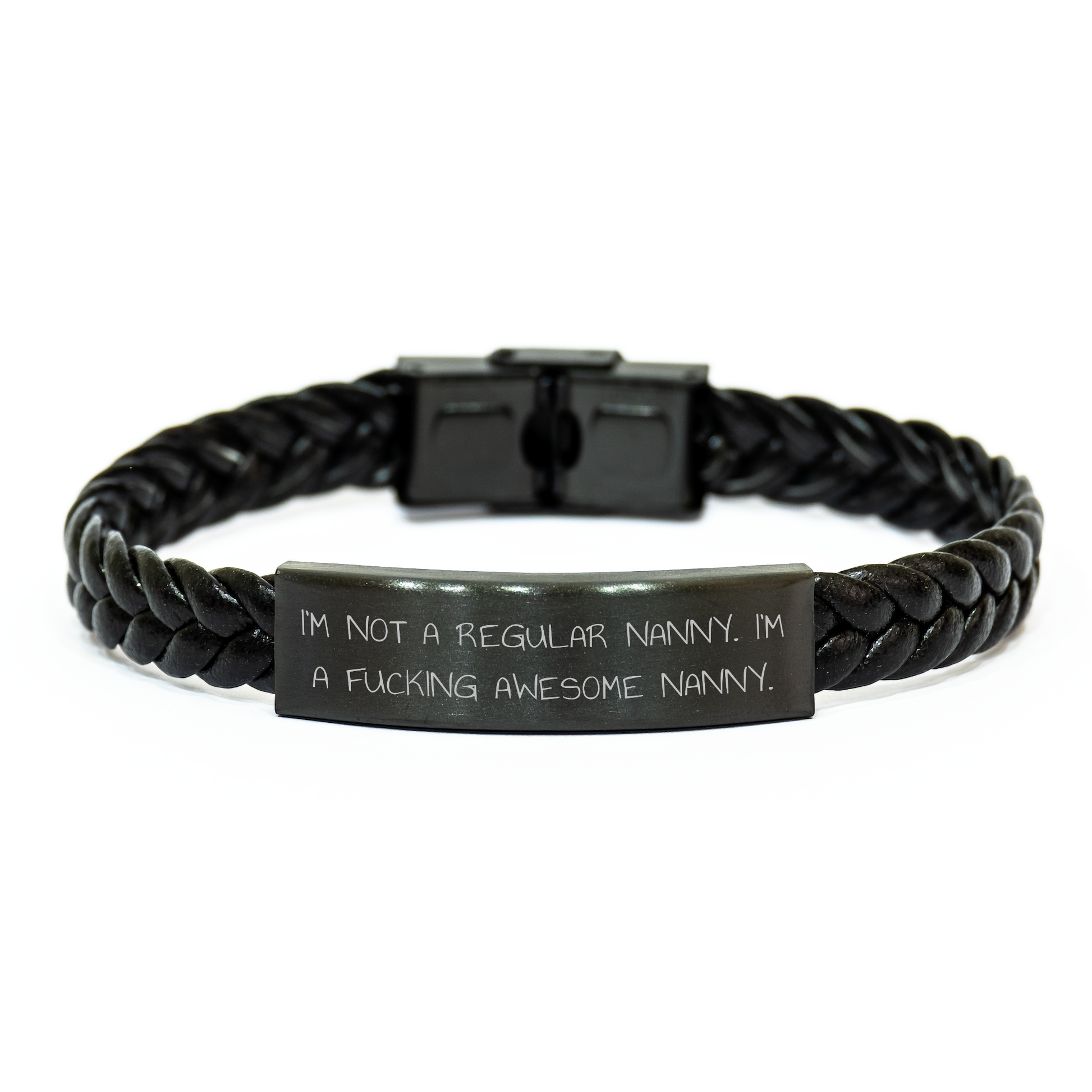 Funny Nanny Gifts - 'I'm Not A Regular Nanny. I'm A F--king Awesome Nanny.' Interlaced Leather Bracelet, Gifts from Friends to Nanny, Graduation Unique Gifts - Image 1