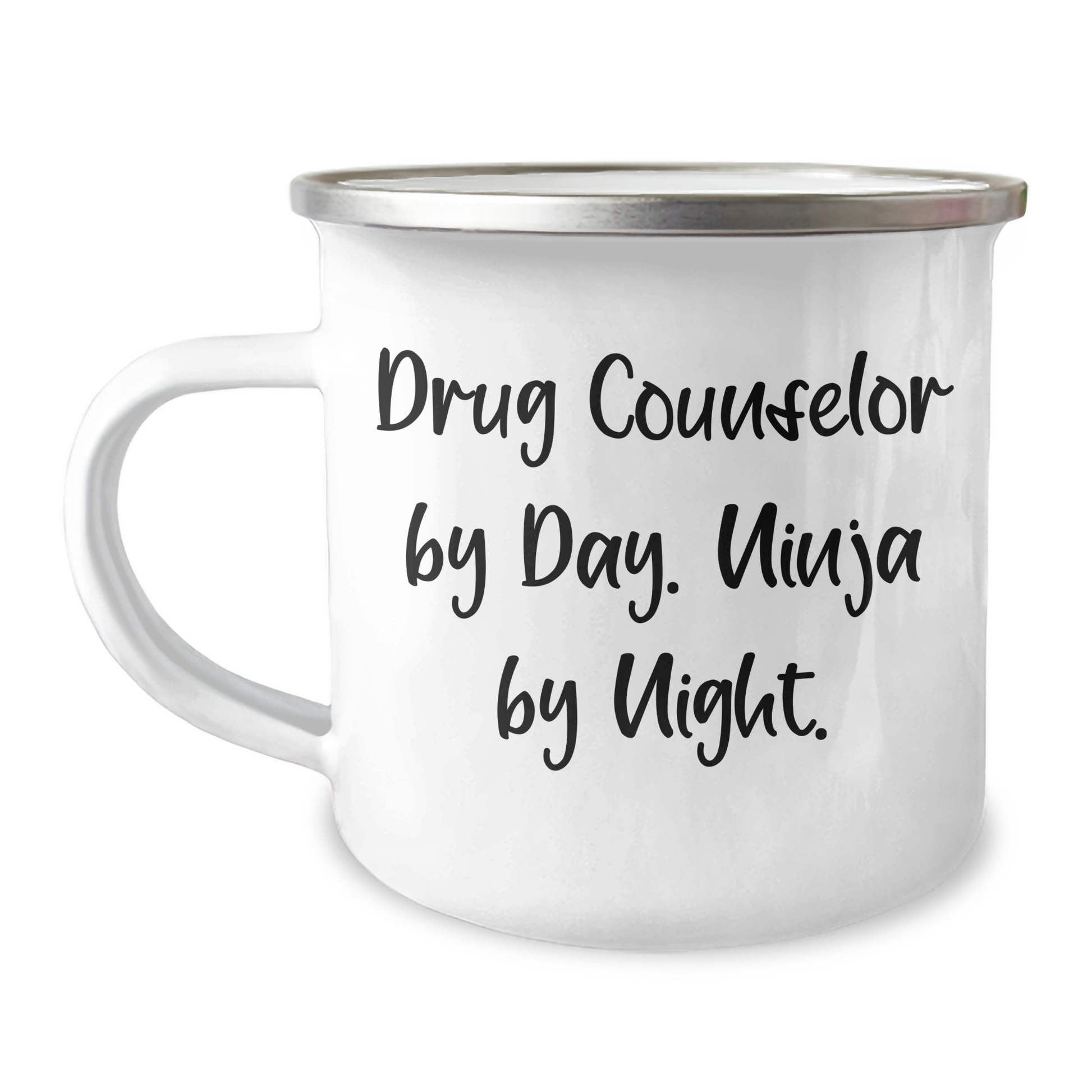 Funny Drug Counselor Gifts - 'Drug Counselor By Day. Ninja By Night.' 12 oz Stainless Steel Camping Mug for Graduation from Friends, Family, or Coworkers - Image 1