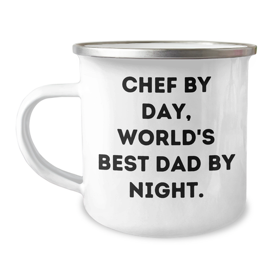 Chef's Delight, Funny Graduation Gifts for Him, Camping Mug from Dad, 'Chef By Day, World's Best Dad By Night.' - Image 1