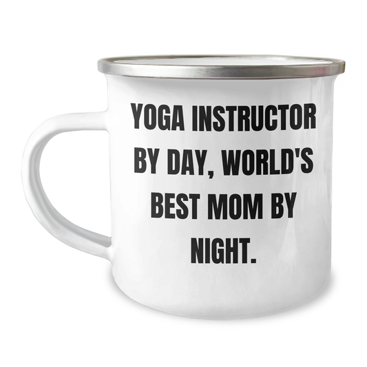 Yoga Instructor Gifts from Family, Funny Camping Mug for Graduation, 'Yoga Instructor By Day, World's Best Mom By Night.' - Image 1
