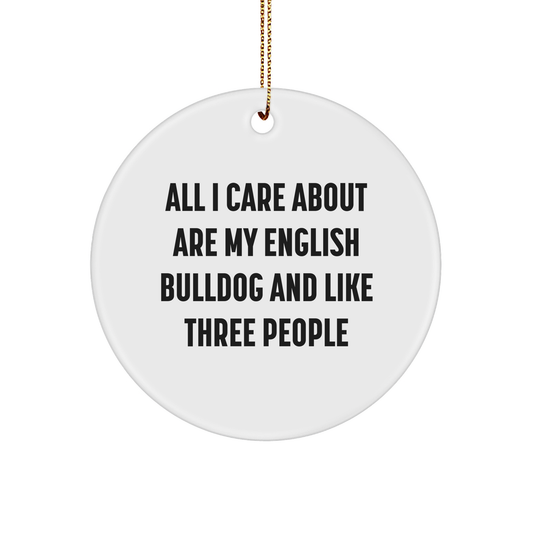 Funny English Bulldog Gifts for Him from Friends - All I Care About Circle Ornament, Christmas Unique Presents for Family - Image 1