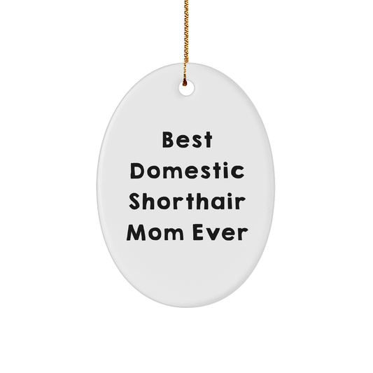 Funny Domestic Shorthair Cat Mom Gifts from Friends for Christmas Unique Oval Ornaments, 'Best Domestic Shorthair Mom Ever', White, 3.25 Tall - Image 1
