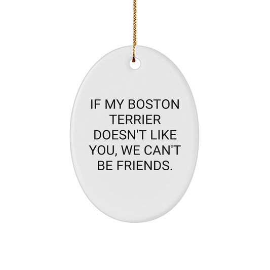 Funny Boston Terrier Dog Gifts for Friends - If My Boston Terrier Doesn't Like You, We Can't Be Friends. Oval Ornament, Christmas Unique Presents from Friends - Image 1