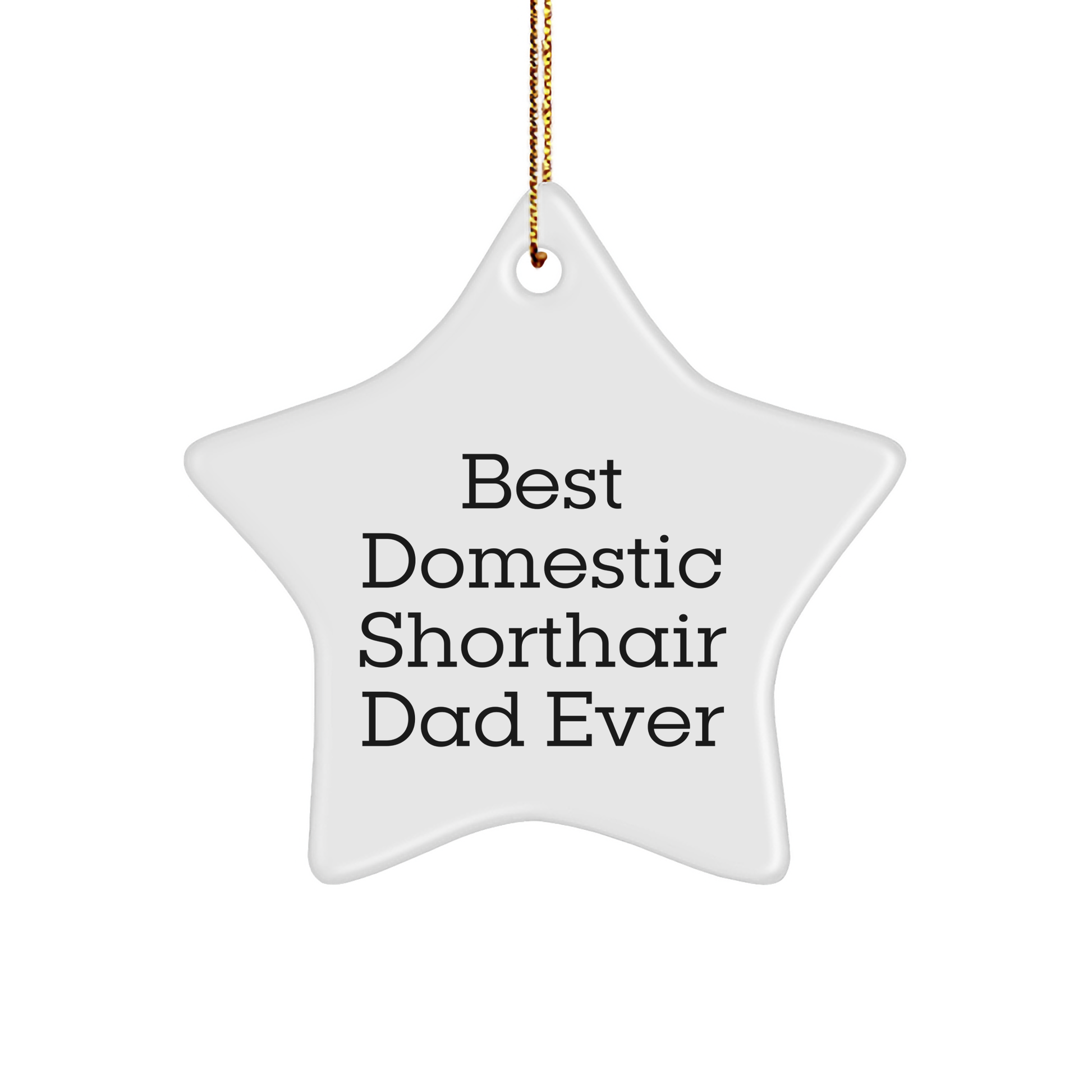 Domestic Shorthair Cat Gifts for Christmas - Best Domestic Shorthair Dad Ever Star Ornament, Funny Quote on White Sturdy MDF Ornament - Image 1