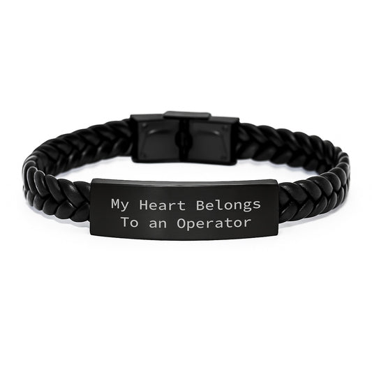 Operator Gifts, My Heart Belongs To An Operator Interlaced Leather Bracelte, Birthday Unique Gifts from Men to Operator - Image 1