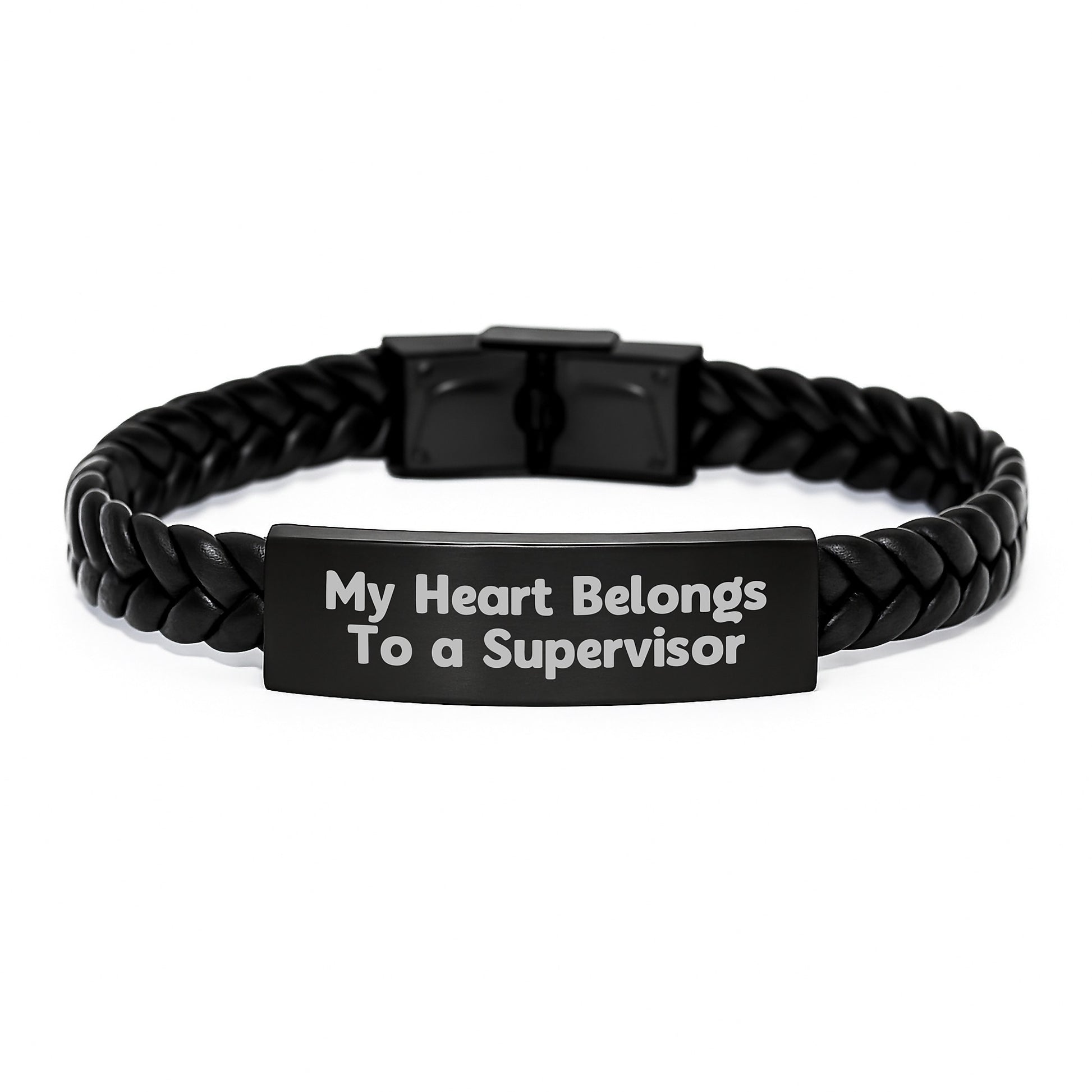 Funny Supervisor Gifts, Interlaced Leather Birthday Presents from Men to Supervisor, 'My Heart Belongs To A Supervisor' Quote, 7.87 inches Long - Image 1