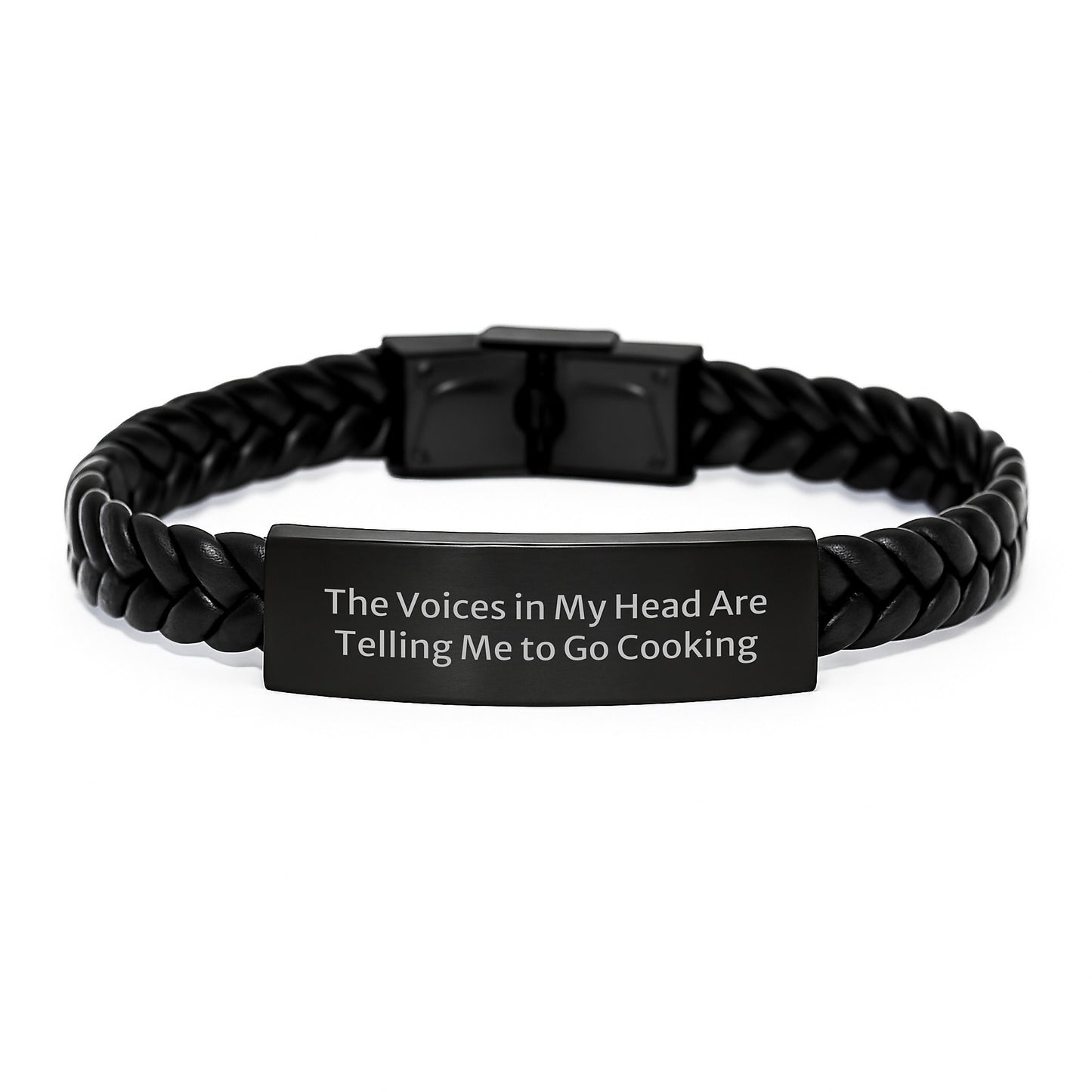 Funny Cooking Gifts - 'The Voices In My Head Are Telling Me To Go Cooking' Interlaced Leather Bracelet for Men, Women, Friends, Coworkers, Family, Birthday Unique Gifts - Image 1