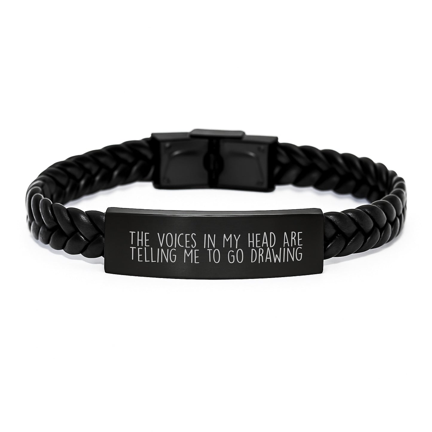 Funny Drawing Gifts for Men from Friends - Interlaced Leather Bracelet with Quote 'The Voices In My Head Are Telling Me To Go Drawing' - Unique Graduation Accessories - Image 1