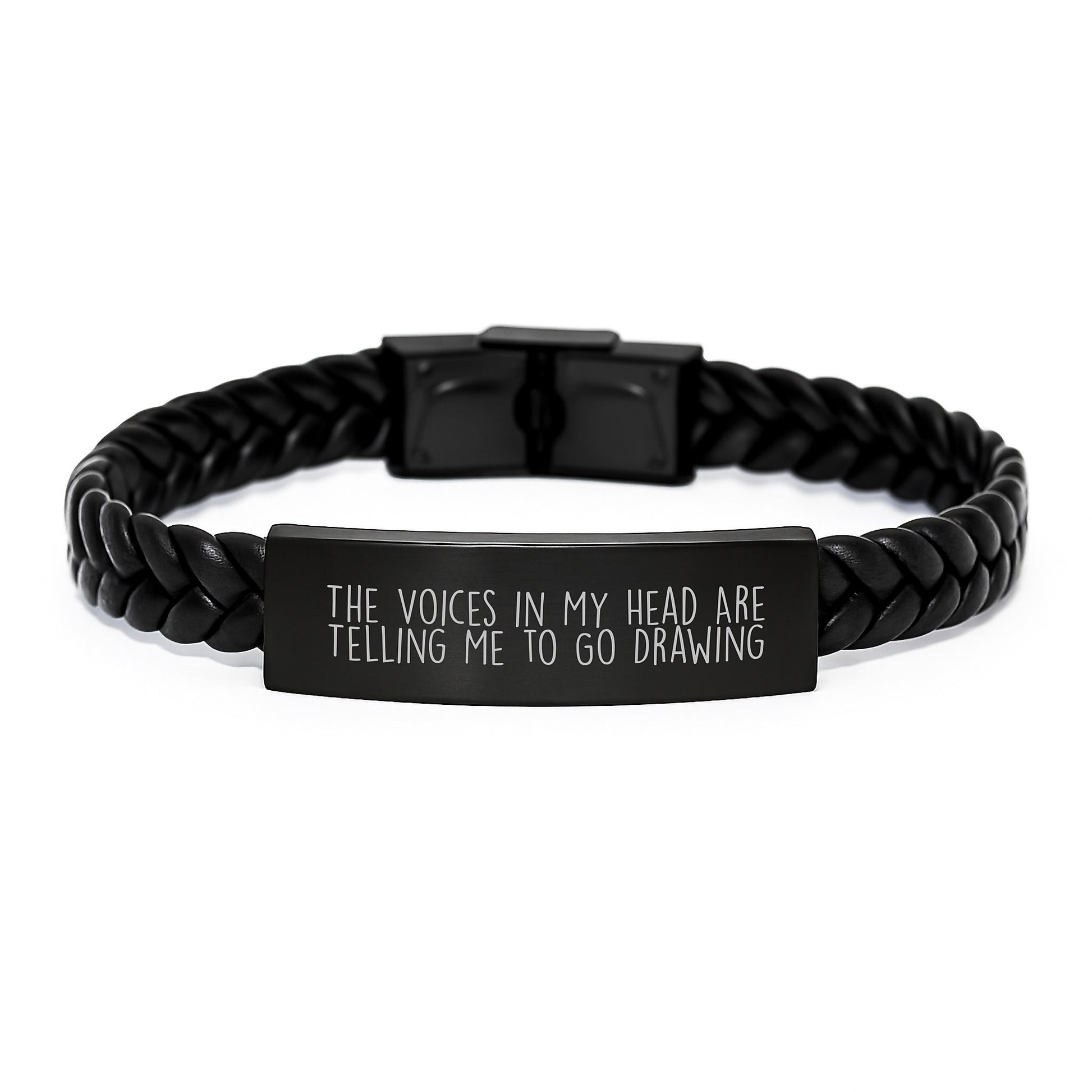 Funny Drawing Gifts for Men from Friends - Interlaced Leather Bracelet with Quote 'The Voices In My Head Are Telling Me To Go Drawing' - Unique Graduation Accessories - Image 1