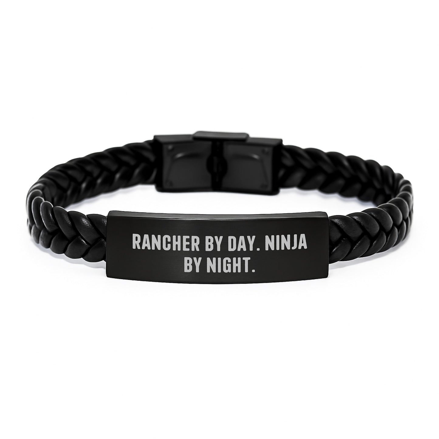 Rancher Gifts from Men, Rancher By Day. Ninja By Night. Interlaced Leather Bracelet for Birthday, Unique Gifts for Rancher - Image 1