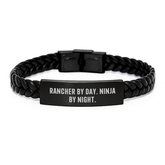 Rancher Gifts from Men, Rancher By Day. Ninja By Night. Interlaced Leather Bracelet for Birthday, Unique Gifts for Rancher - Image 1