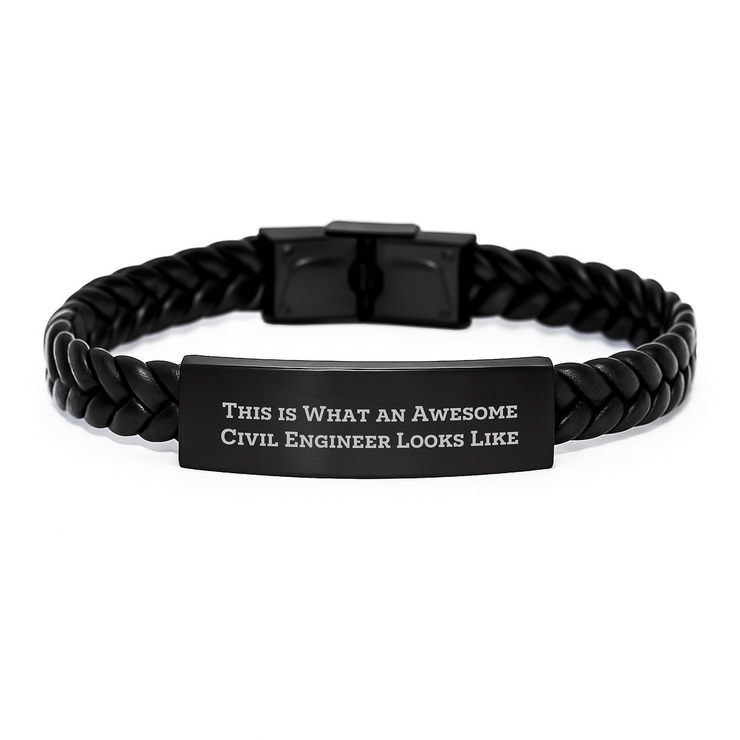 Funny Civil Engineer Gifts, 'This Is What An Awesome Civil Engineer Looks Like' Interlaced Leather Bracelet for Him, Birthday Unique Gifts from Men, Gifts for Civil Engineer - Image 1
