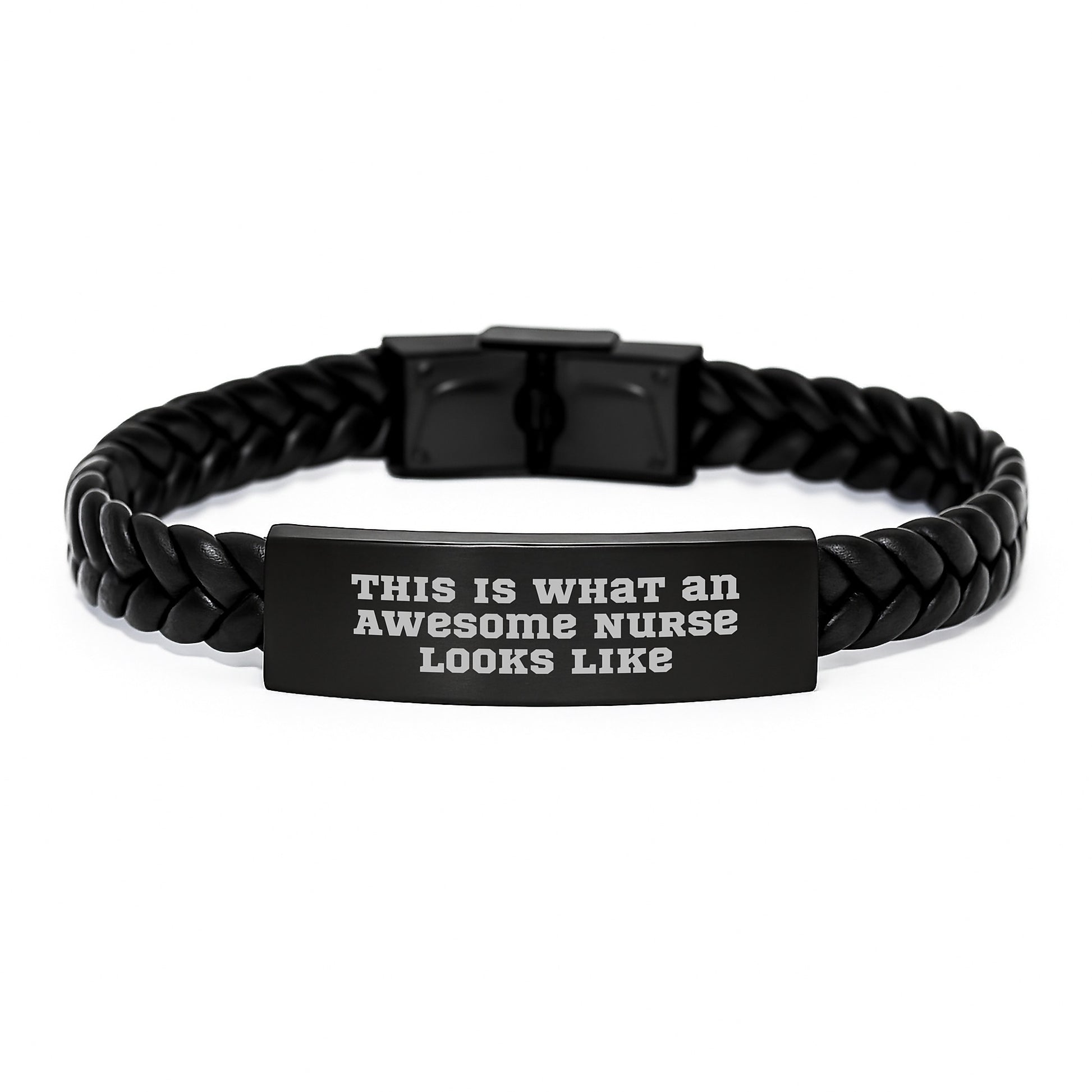 Funny Nurse Gifts for Her Birthday - Interlaced Leather Bracelet from Friends, 'This Is What An Awesome Nurse Looks Like' - Image 1