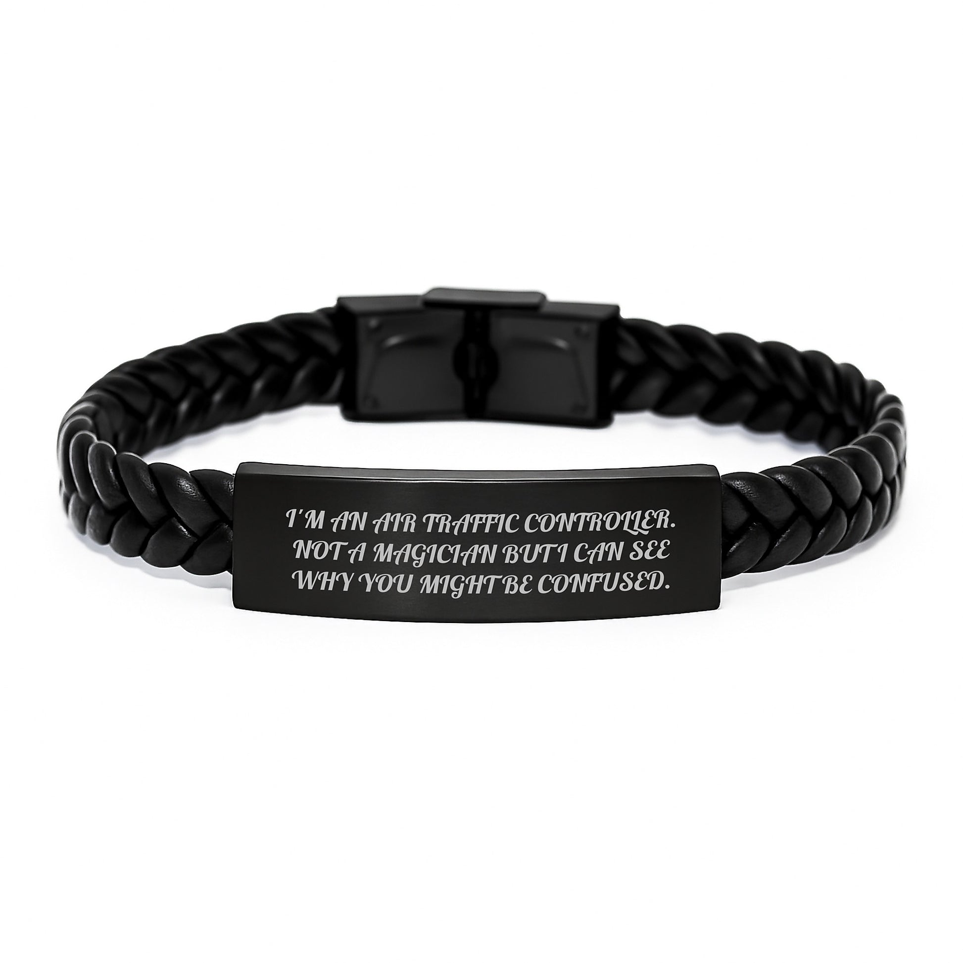 Air Traffic Controller Humor Gifts from Friends for Men Unique Interlaced Leather Bracelet - Image 1