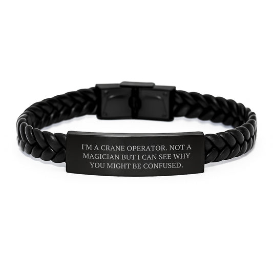 Crane Operator Gifts from Friends - Interlaced Leather Bracelet for Men, Funny Quote, Graduation Unique Gifts - Image 1