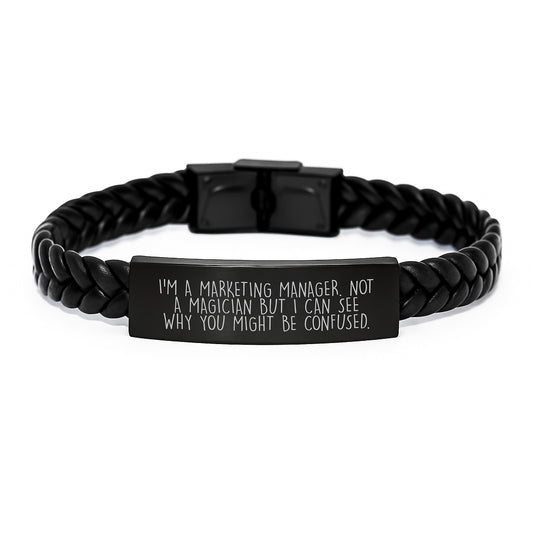 Marketing Manager Funny Quote Interlaced Leather Bracelet Gifts for Men or Women from Friends or Family for Graduation Unique Gifts - Image 1