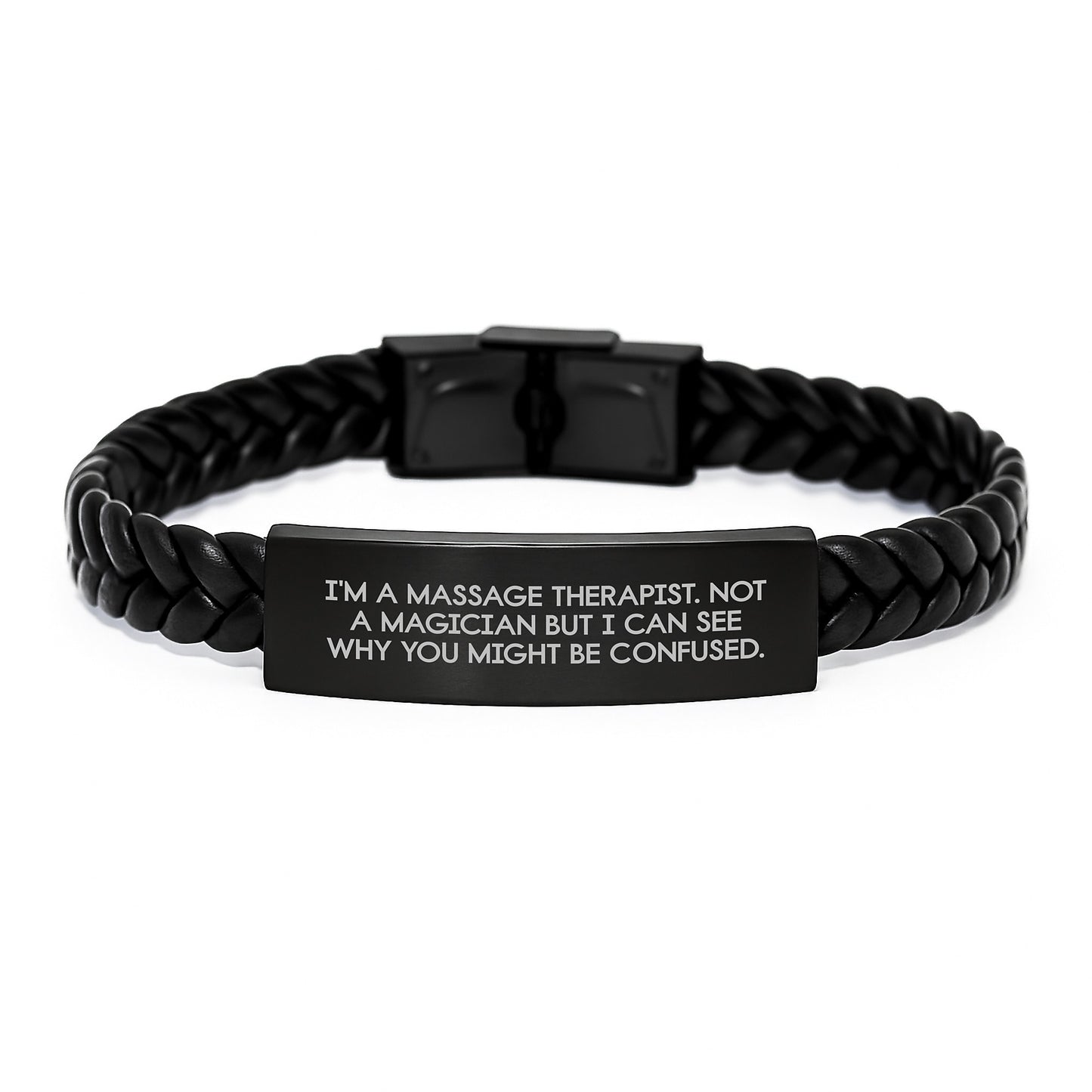 Massage Therapist Gifts, Funny Quote Interlaced Leather Bracelet, Gifts from Coworkers to Massage Therapist, Graduation Unique Gifts for Him, See Why They're Confused - Image 1
