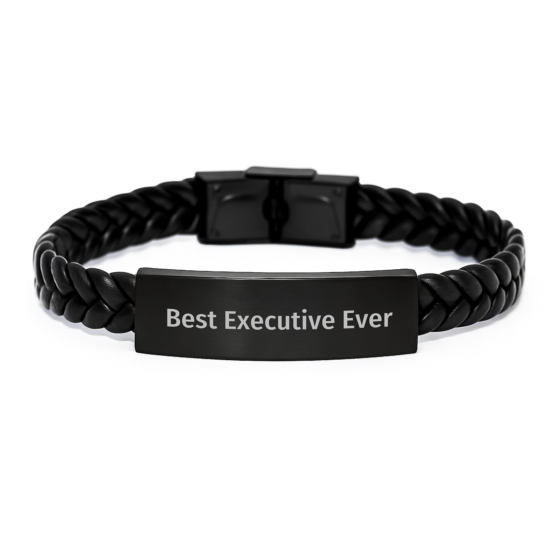 Executive Interlaced Leather Bracelet, Best Ever Quote, Birthday Unique Gifts from Friends to Coworkers, 'Best Executive Ever' Engraved, 7.87 inches Long, Stainless Steel and PU Leather Combination - Image 1