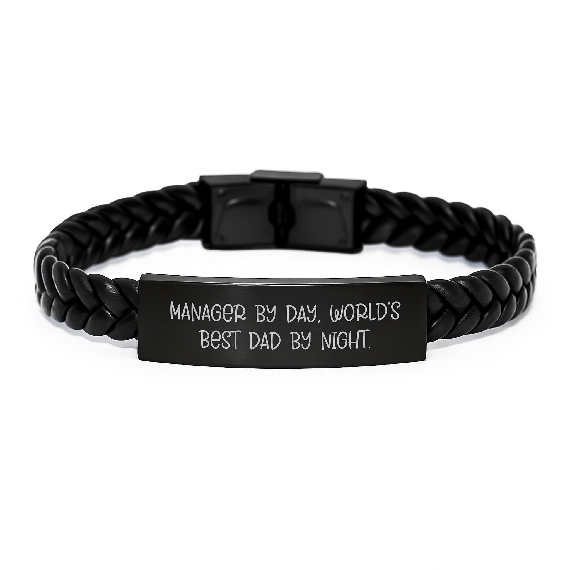 Manager by Day, World's Best Dad by Night Interlaced Leather Bracelet, Funny Quote Gifts for Manager, Graduation Unique Gifts from Men to Friends - Image 1