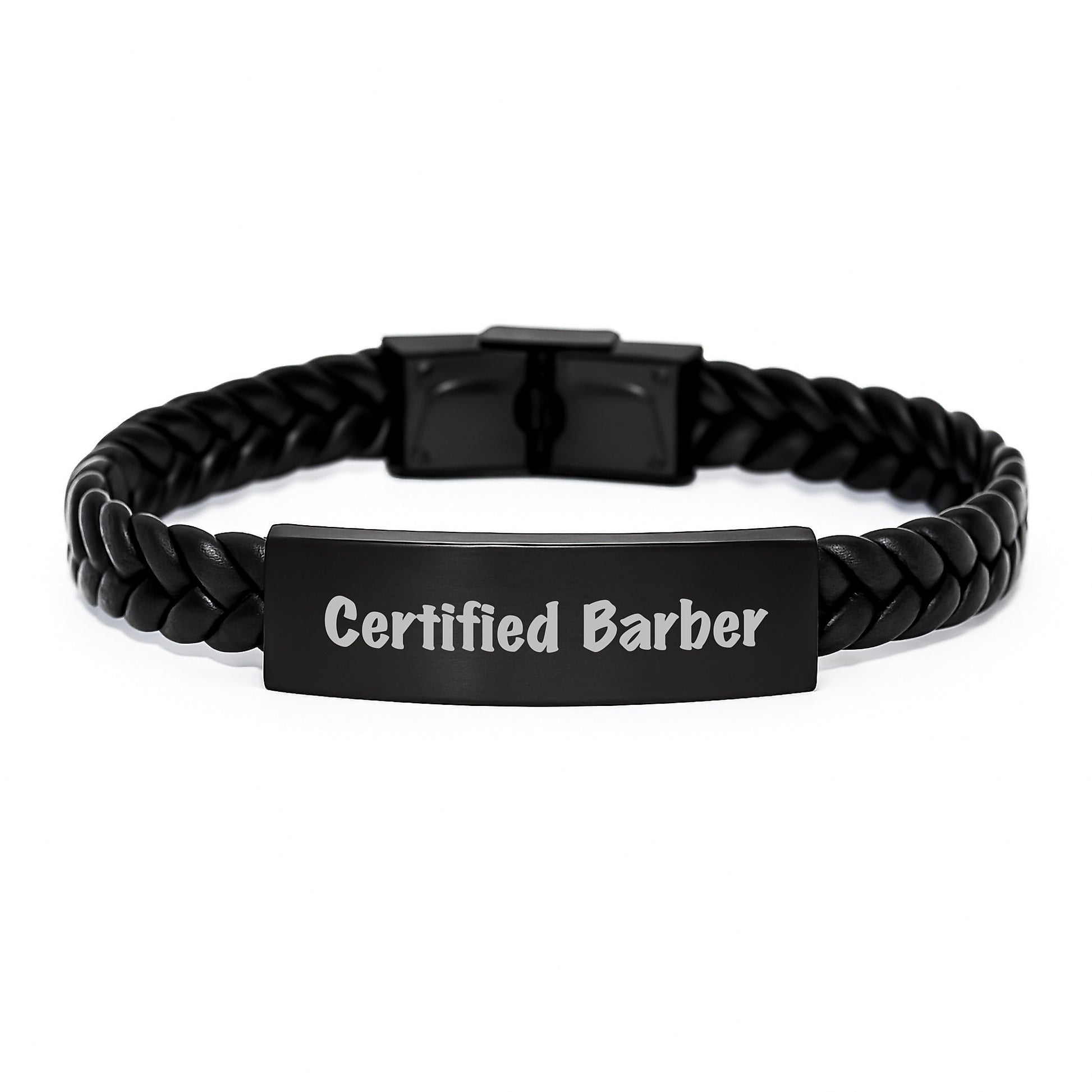 Funny Barber Gifts from Friends for Graduation Unique Interlaced Leather Braces with Certified Quote - Interlaced Leather Wristband for Men - Image 1