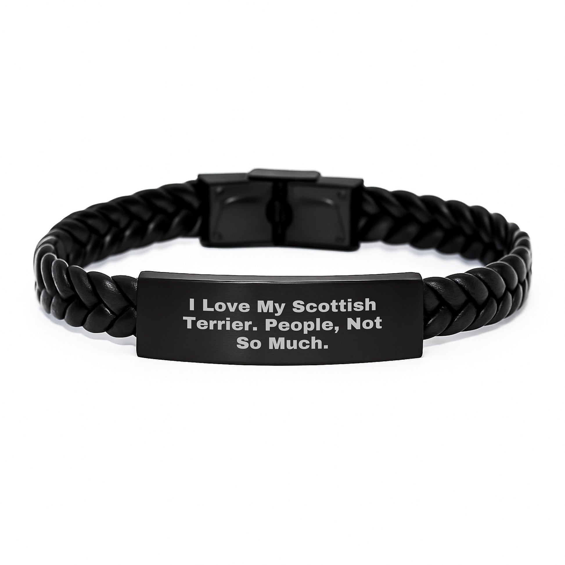 Scottish Terrier Dog Lover's Gift, 'I Love My Scottish Terrier. People, Not So Much.' Interlaced Leather Bracelet for Men, Women, Friends, Coworkers, Family - Unique Graduation Gifts - Image 1