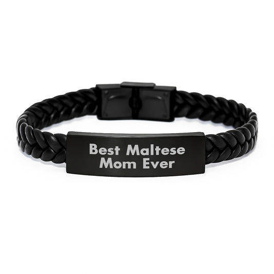 Maltese Dog Mom Gifts from Best Mom Ever - Interlaced Leather Birthday Jewelry for Maltese Dog Lovers, Handcrafted with Engraved Stainless Steel - Image 1
