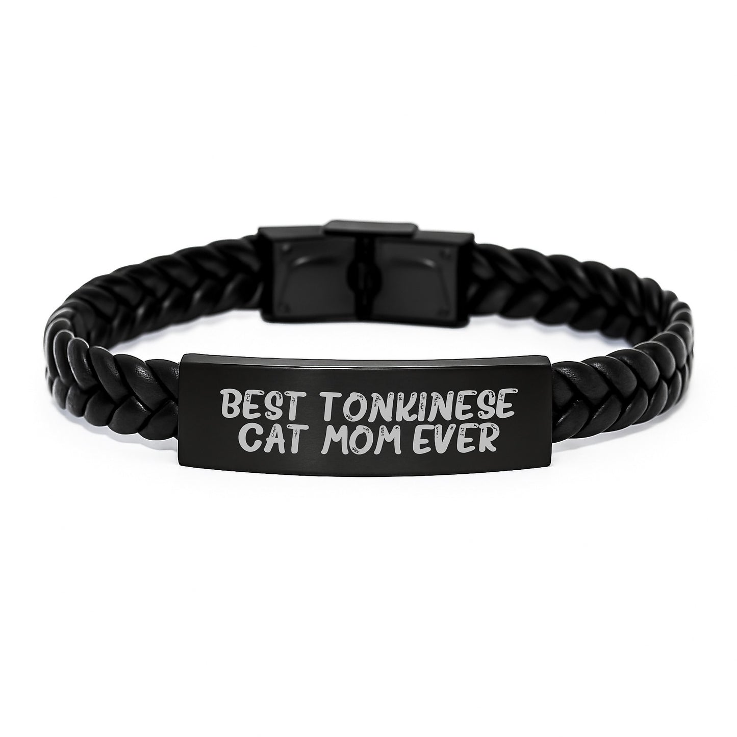 Funny Tonkinese Cat Mom Ever Interlaced Leather Birthday Unique Gift for Friends from Women, Gifts for Tonkinese Cat Lovers - Image 1